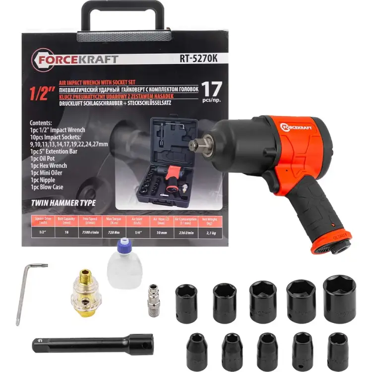 Ударный пневмогайковерт Forcekraft FK-RT-5270K(25895) Ударный пневмогайковерт Forcekraft FK-RT-5270K(25895)