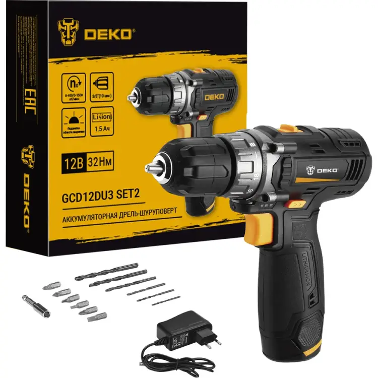 Аккумуляторная дрель-шуруповерт DEKO GCD12DU3 SET2 FU 063-4146 Аккумуляторная дрель-шуруповерт DEKO GCD12DU3 SET2 FU 063-4146