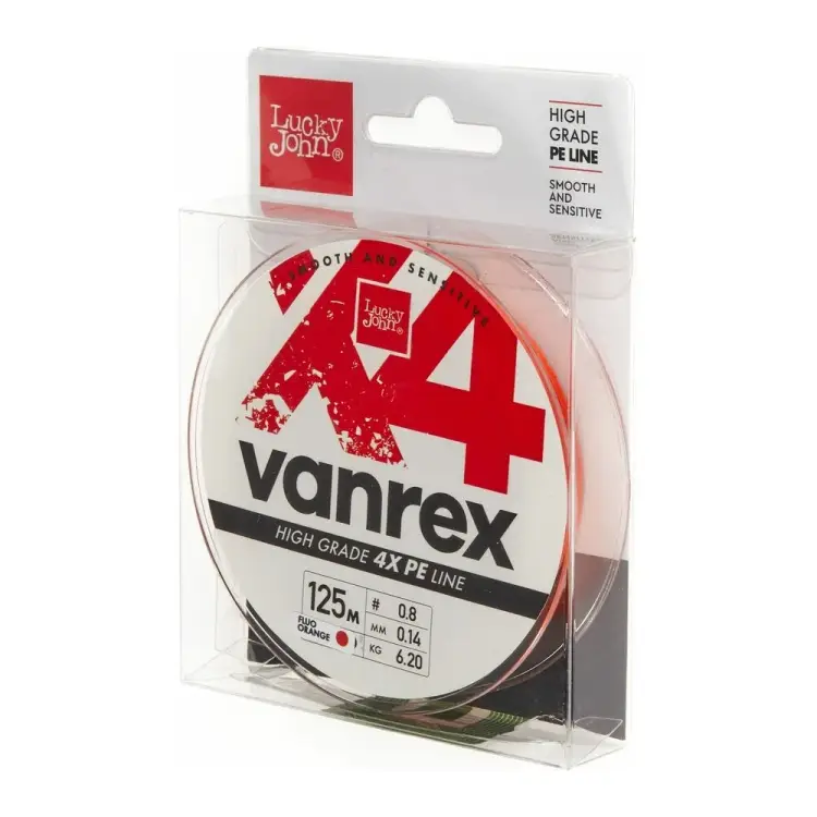 Плетеная леска Lucky John Vanrex х4 BRAID Fluo Orange 125/014 LJ4113-014