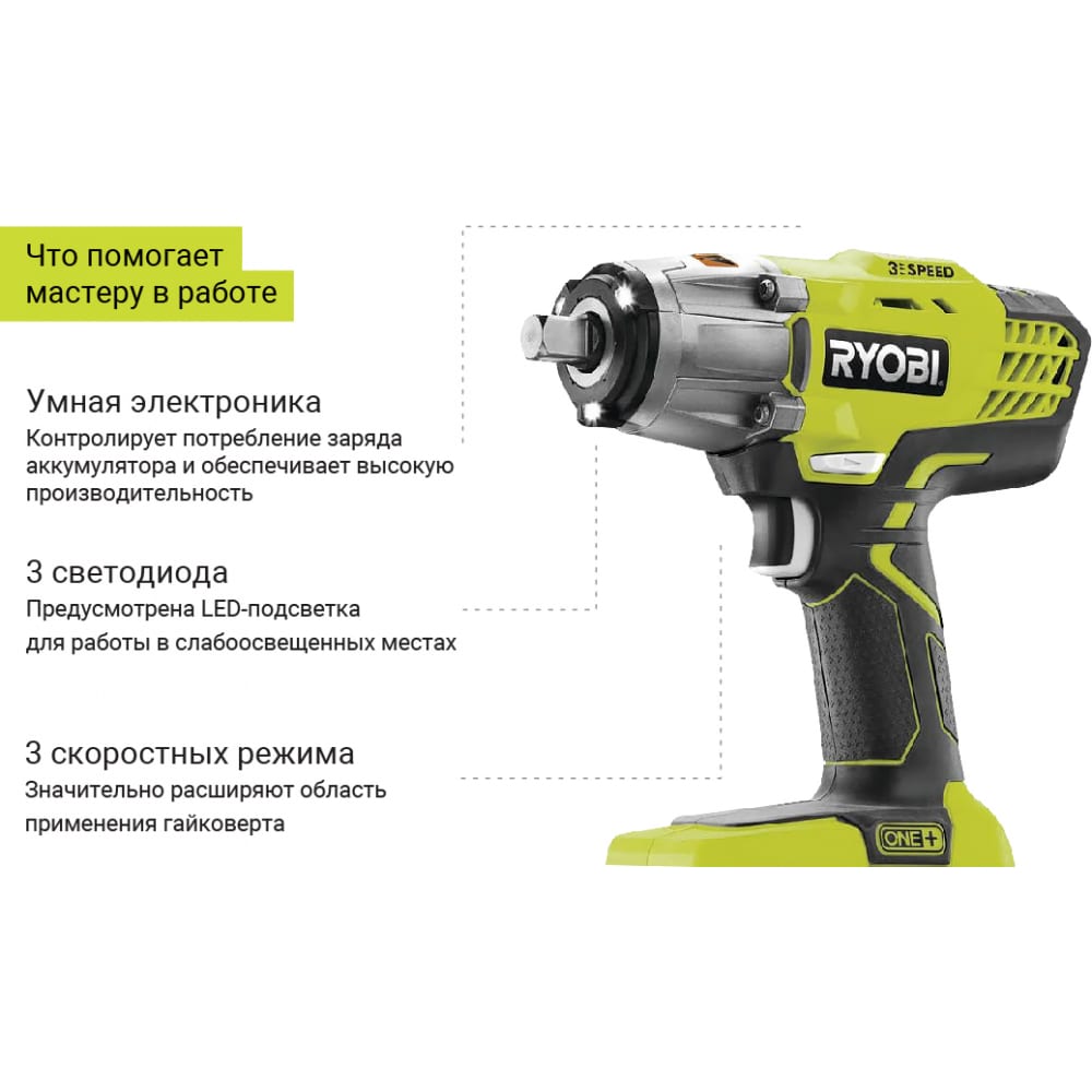 Ударный гайковерт ryobi one r18iw3 0 5133002436