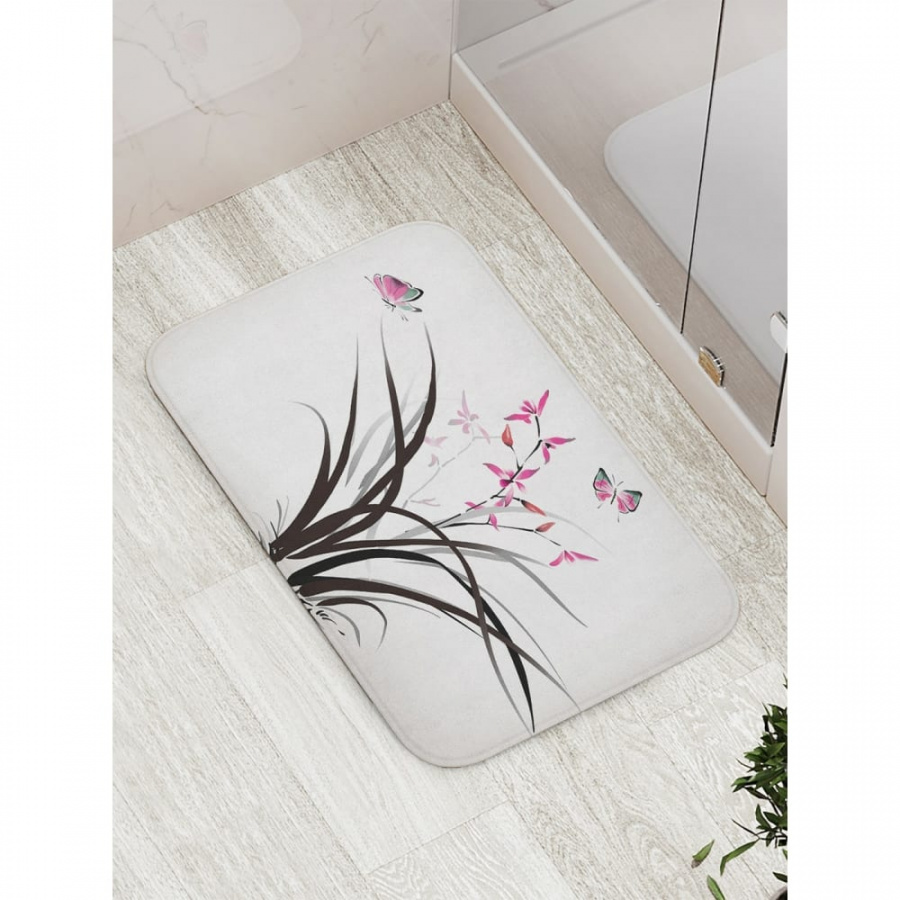 Противоскользящий коврик для ванной, сауны, бассейна JOYARTY Бабочки в траве