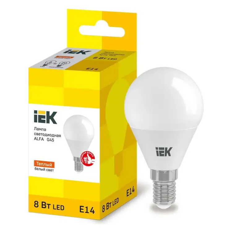 Лампа IEK LED ALFA G45 шар 8Вт 230В 3000К E14 LLA-G45-8-230-30-E14 Лампа IEK LED ALFA G45 шар 8Вт 230В 3000К E14 LLA-G45-8-230-30-E14