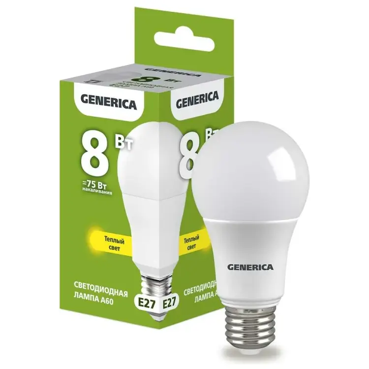 Светодиодная лампа GENERICA LL-A60-08-230-30-E27-G