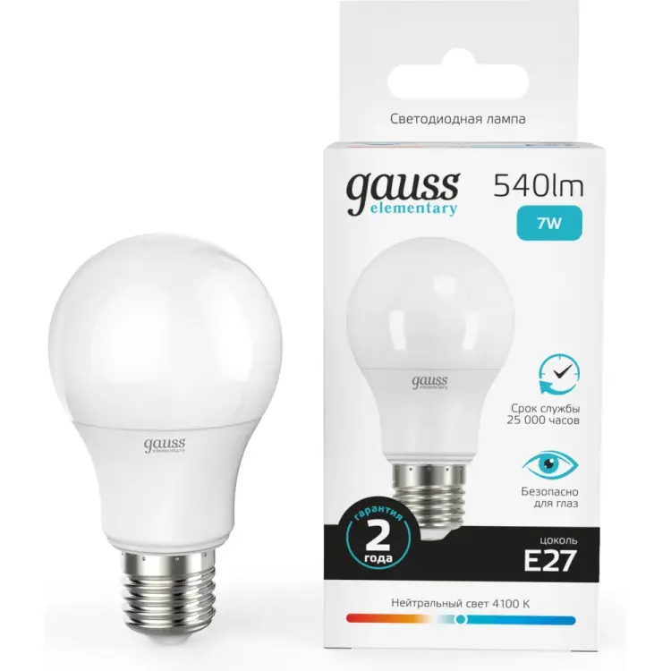 Лампа Gauss LED Elementary A60 7W E27 4100K 23227А