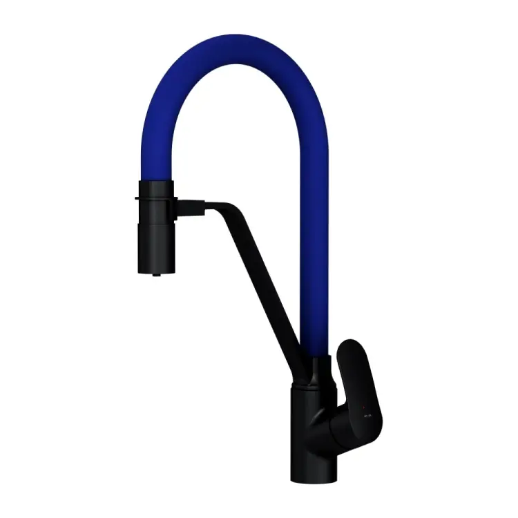 Смеситель для кухни AM.PM Likeс каналом для питьевой воды и гибким изливом, черный, синий излив F8007827