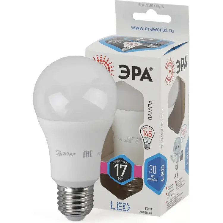 Светодиодная лампа ЭРА LED A60-17W-840-E27 10/100/1200 Б0031700