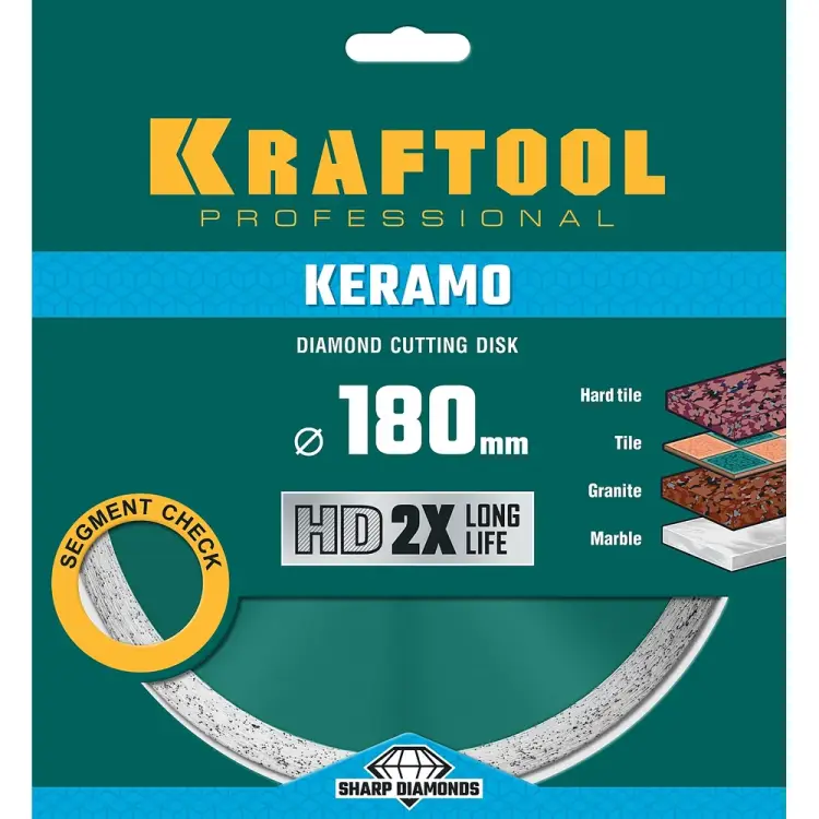 Отрезной сплошной алмазный диск по керамограниту KRAFTOOL Keramo 36684-180 Отрезной сплошной алмазный диск по керамограниту KRAFTOOL Keramo 36684-180