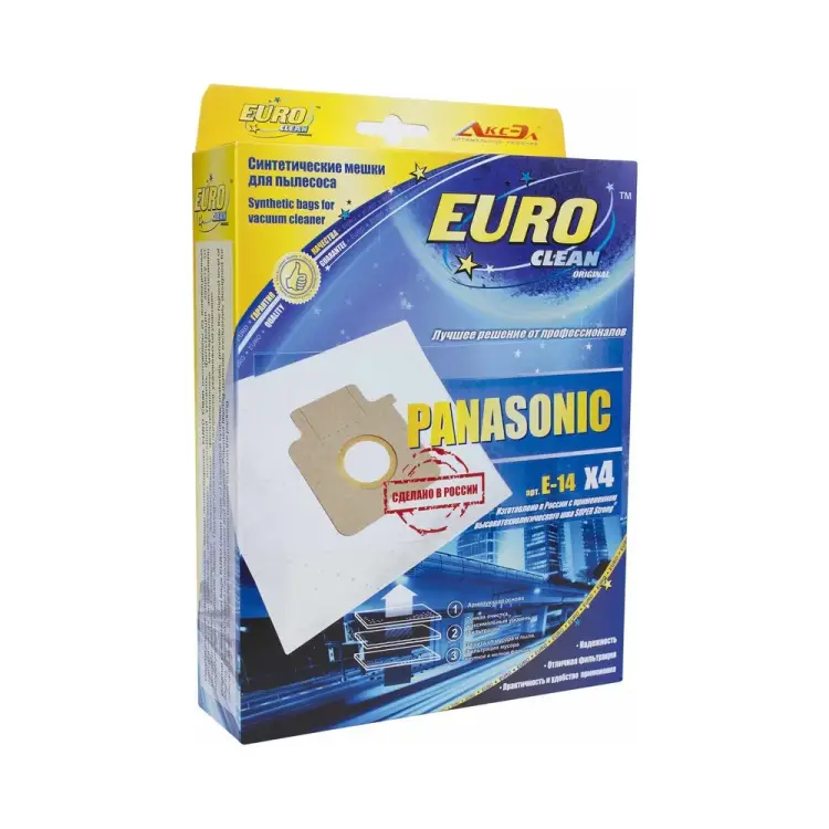 Синтетические многослойные мешки-пылесборники для пылесоса PANASONIC, BLACK&DECKER, SAMSUNG EURO Clean E-14/4 Синтетические многослойные мешки-пылесборники для пылесоса PANASONIC, BLACK&DECKER, SAMSUNG EURO Clean E-14/4