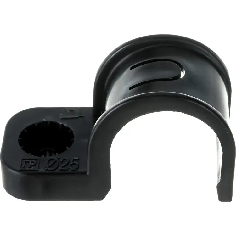 Односторонняя пластиковая крепеж-скоба для прямого монтажа Промрукав черная, в п/э, д 25 PR13.0374