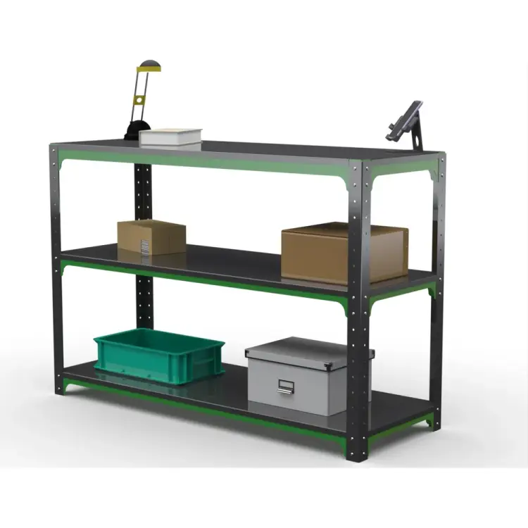 Стол-верстак ООО Металекс серия KIT 950х1400х600 две полки, серо-зеленый 204050