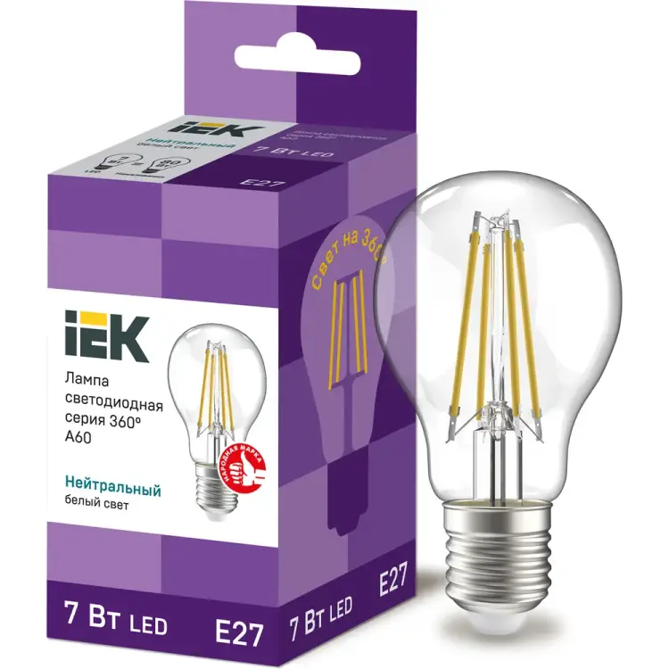 Лампа IEK серия 360 LLF-A60-7-230-40-E27-CL