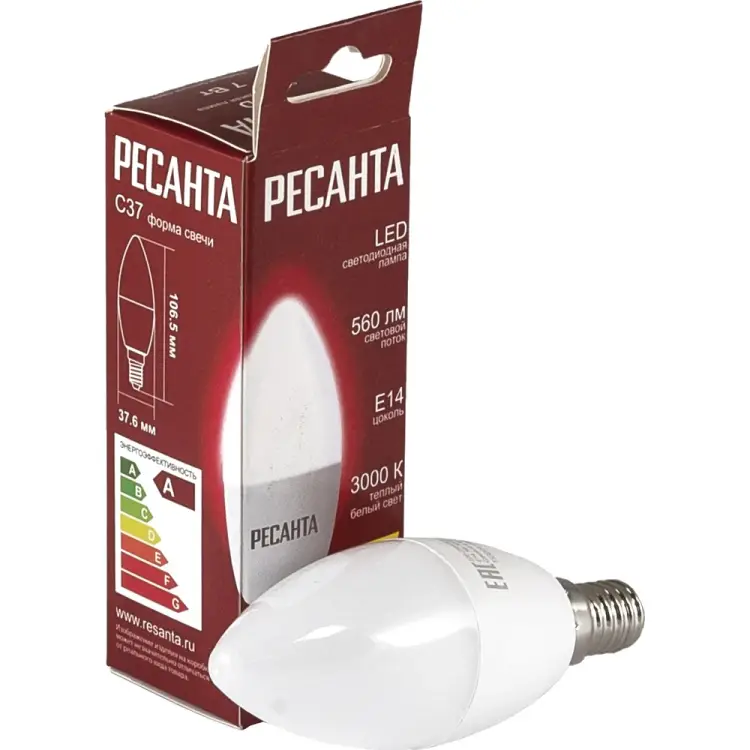 Светодиодная лампа Ресанта LL-R-C37-7W-230-3K-E14 76/1/5