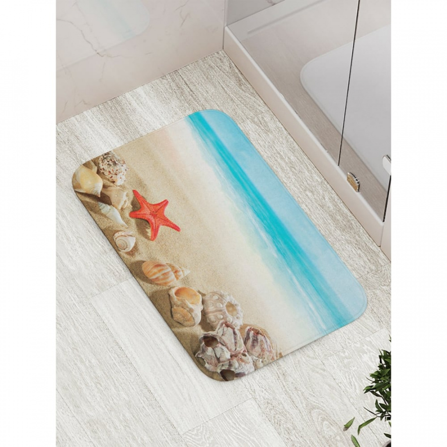 Противоскользящий коврик для ванной, сауны, бассейна JOYARTY Морские звезды ракушки пляж
