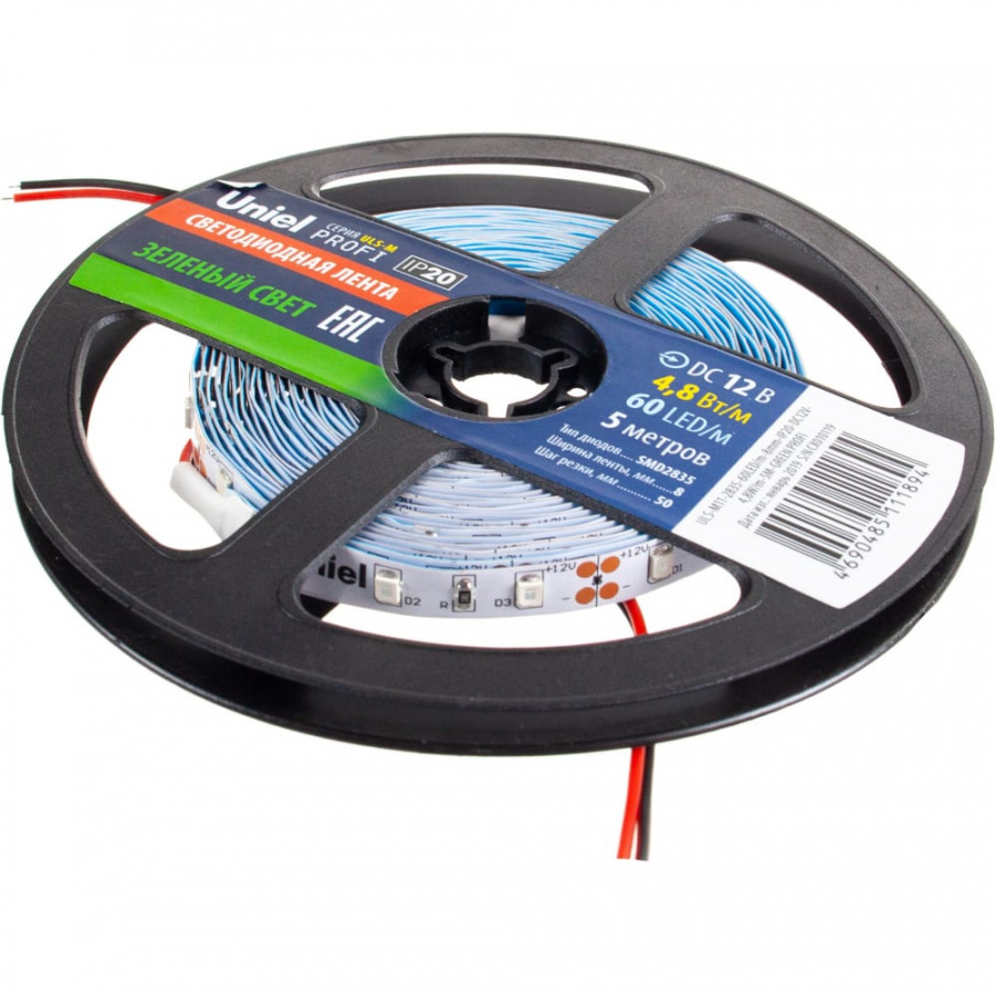Гибкая светодиодная лента Uniel PROFI ULS-M11-2835-60LED/m-8mm-IP20-DC12V-4,8W/m-5M-GREEN
