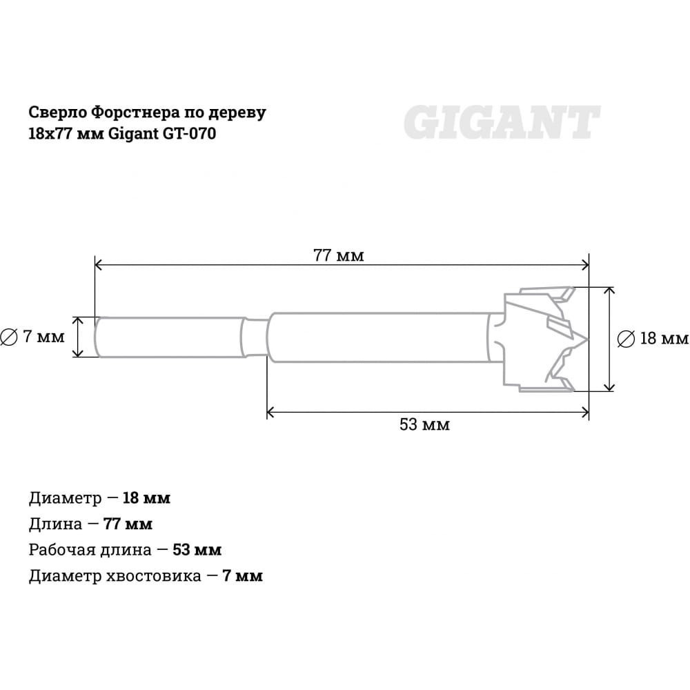 Сверло Форстнера по дереву Gigant GT-070