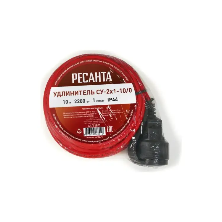 Силовой удлинитель Ресанта СУ-2x1-10/0 61/118/1