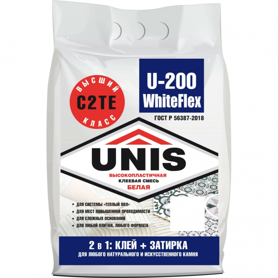 Высокопластичный плиточный клей UNIS WHITEFLEX U-200