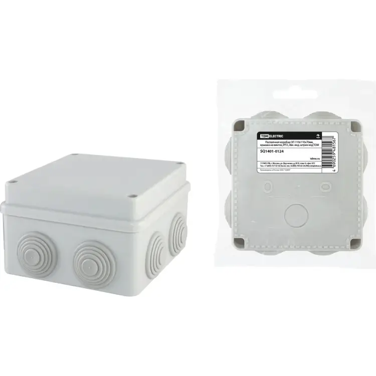 Распаечная коробка TDM ELECTRIC ОП 110х110х70мм, крышка на винтах, IP55, 8вх. инд. штрих-код SQ1401-0124