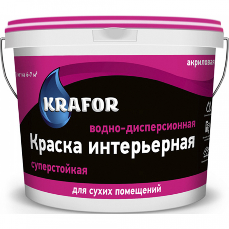 Интерьерная водно-дисперсная суперстойкая краска KRAFOR 42167