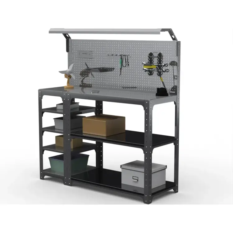 Стол-верстак ООО Металекс серия KIT 950х1000х600 мм, с боковыми полками, перфопанелью и комплектом освещения, серый 205228