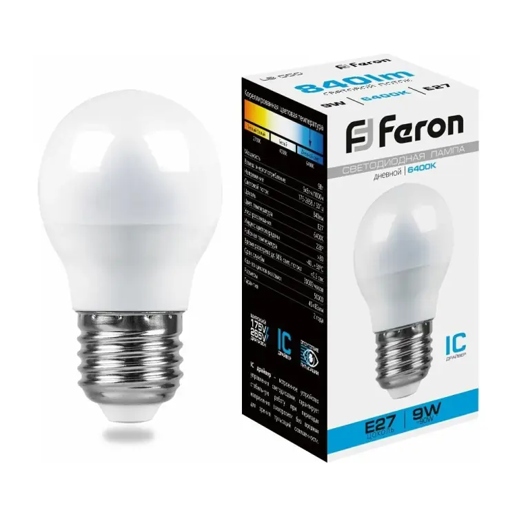 Светодиодная лампа FERON LB-550 9W 230V E27 6400K 25806 Светодиодная лампа FERON LB-550 9W 230V E27 6400K 25806
