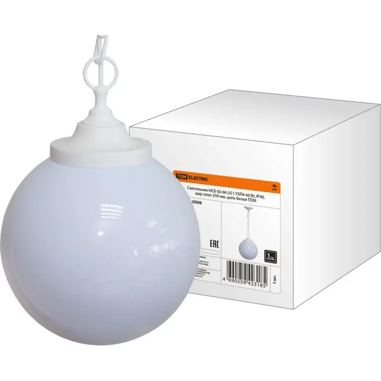 Светильник TDM ELECTRIC НСБ 02-60-251 УХЛ4 60 Вт, IP40, шар опал 250 мм, цепь белая SQ0313-0006