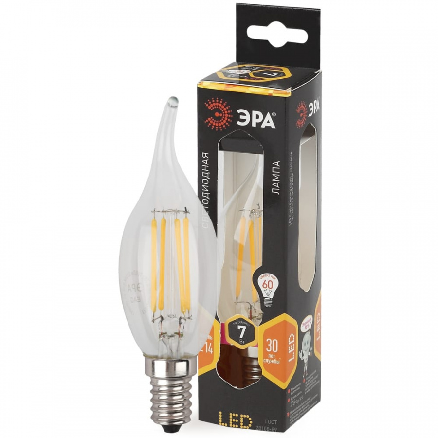 Светодиодная лампа ЭРА F-LED BXS-7w-827-E14 10/100/2800