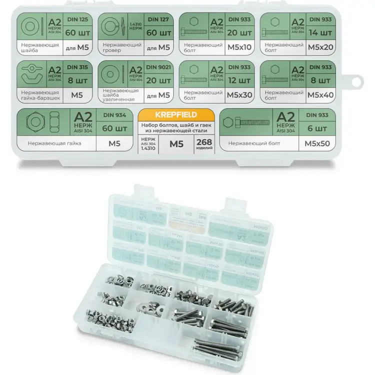 Набор болтов, шайб и гаек KREPFIELD Набор06метрика268