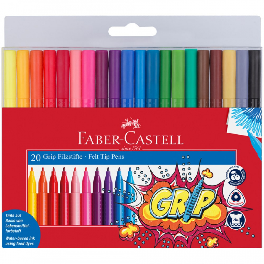 Трехгранные смываемые фломастеры Faber-Castell Grip