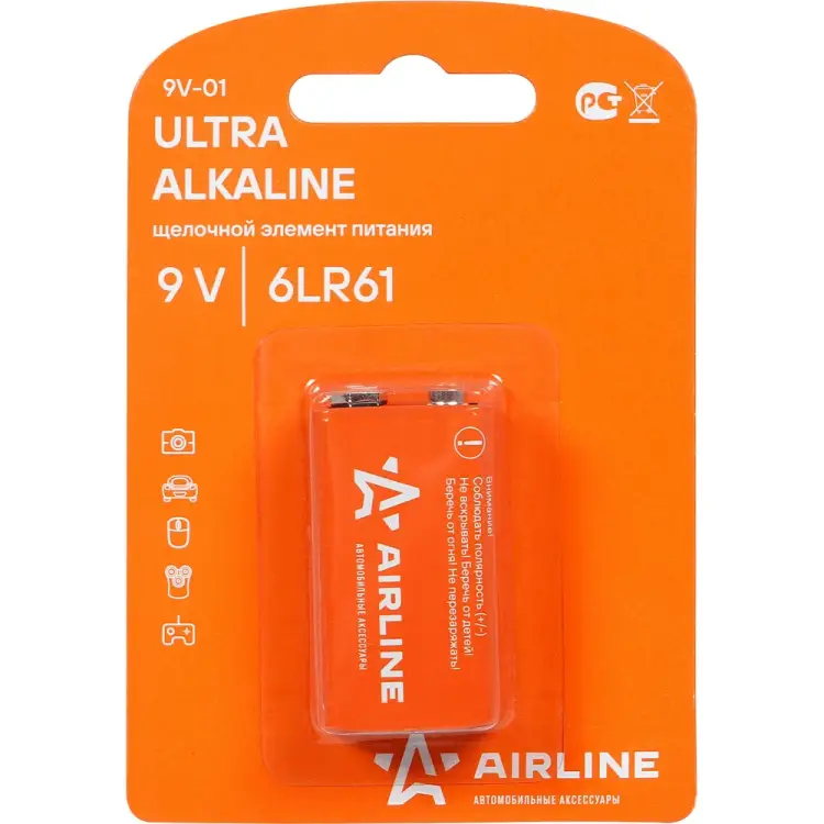 Щелочная батарейка Airline 6LR61/Крона 9V-01