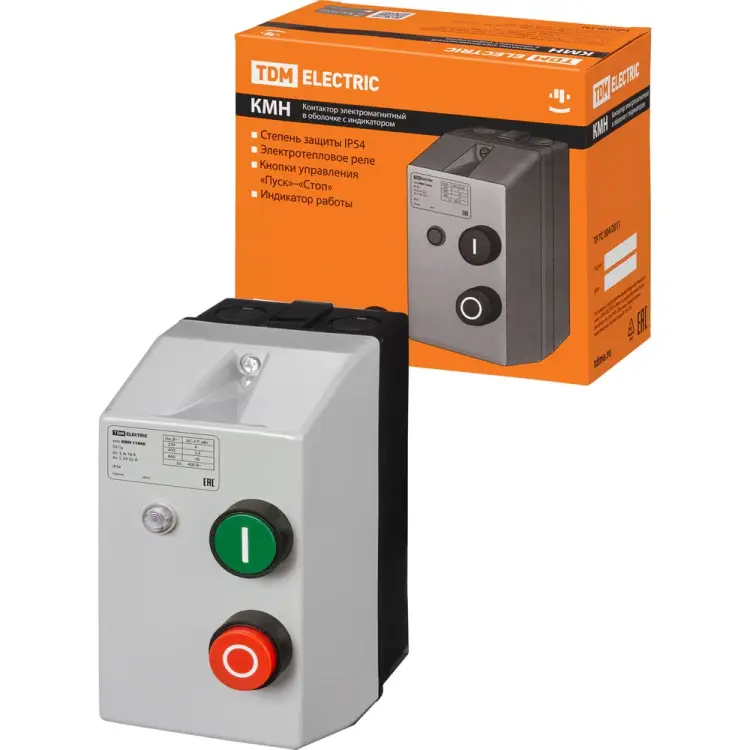Контактор TDM ELECTRIC КМН11860 18А в оболочке с индикатором Ue=380В/АС3 IP54 SQ0709-0026