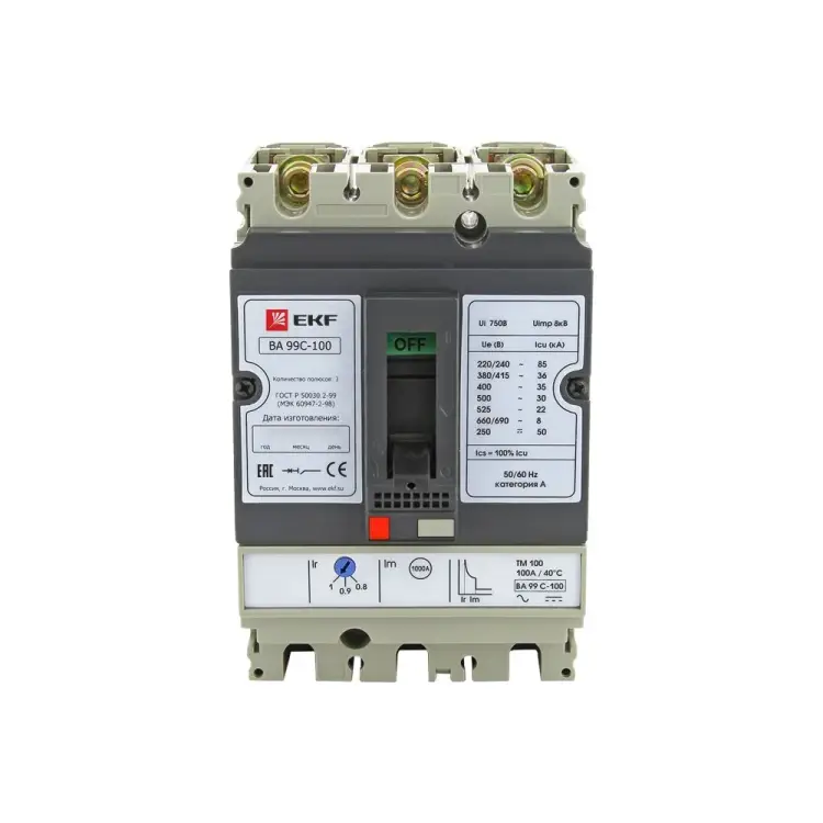 Трехполюсной автоматический выключатель EKF ВА-99C mccb99C-100-16