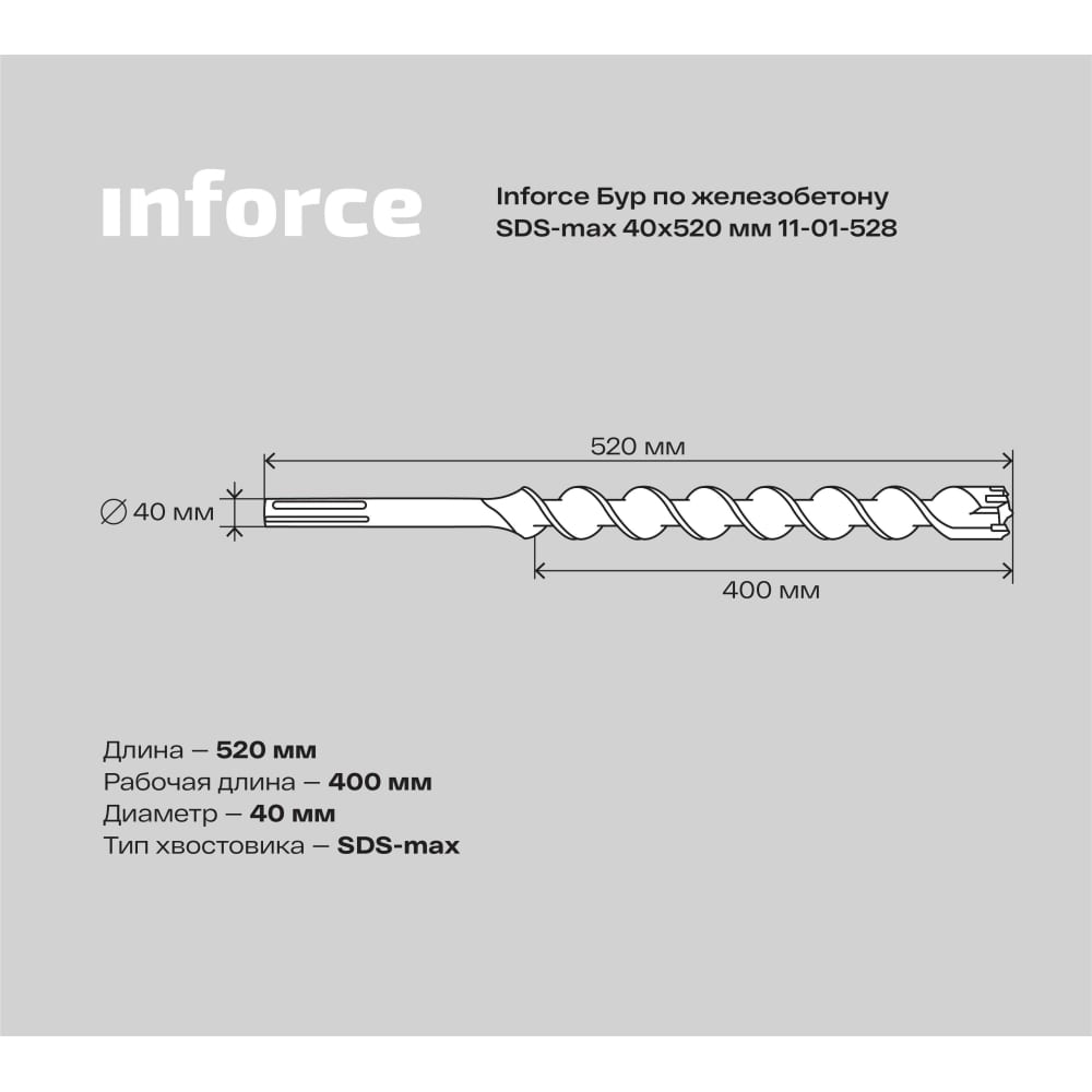 Бур sds-max по железобетону Inforce 11-01-528