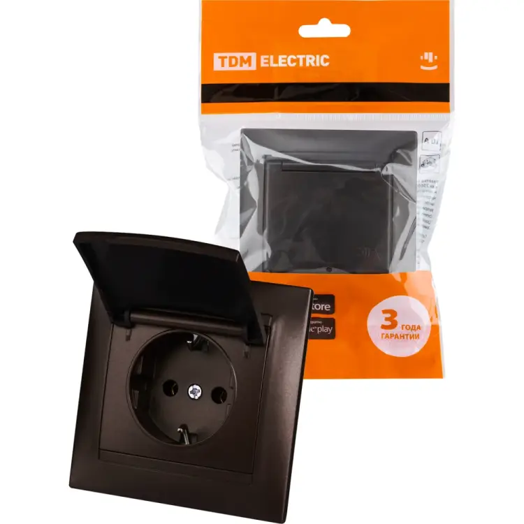 Розетка TDM ELECTRIC Лама 2П+З 16А 250В IP44 с крышкой шоколад SQ1815-0526