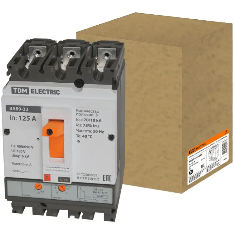 Автоматический выключатель TDM ELECTRIC ВА89-33 3Р 125А 70кА SQ0751-0049