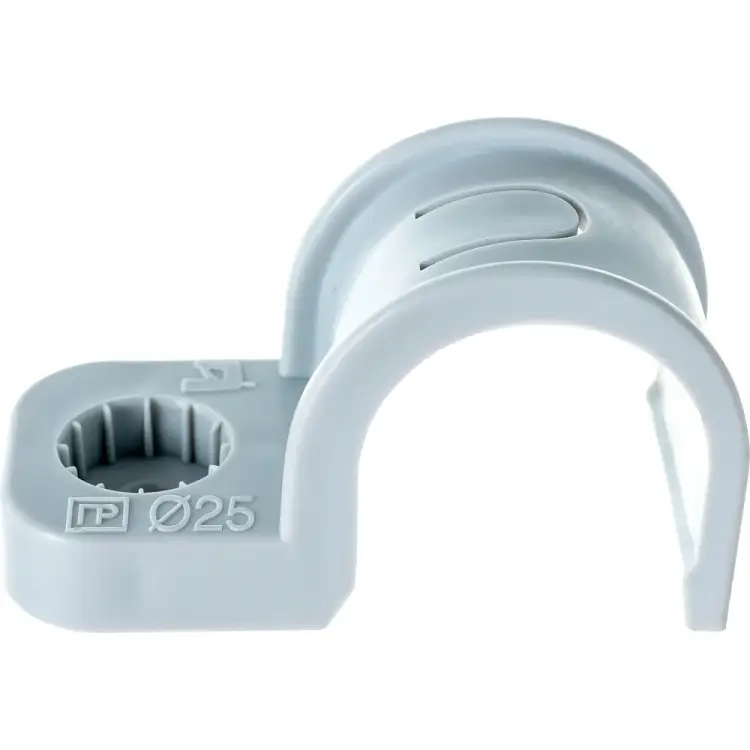 Односторонняя пластиковая крепеж-скоба для прямого монтажа Промрукав серая, в п/э, д 25 PR13.0370