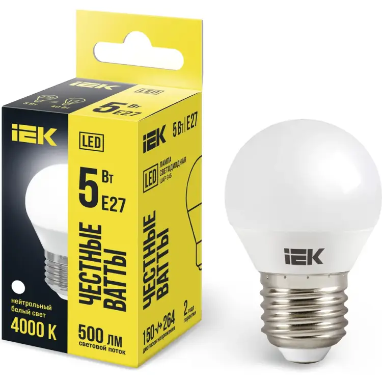 Лампа IEK LLE-G45-5-230-40-E27