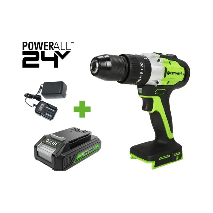 Бесщеточная ударная дрель-шуруповерт GreenWorks GD24DD60 3704107VUA Бесщеточная ударная дрель-шуруповерт GreenWorks GD24DD60 3704107VUA