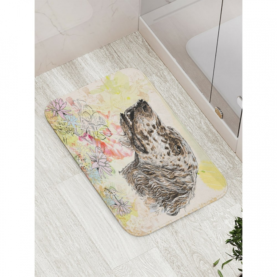 Противоскользящий коврик для ванной, сауны, бассейна JOYARTY Пес любитель цветов