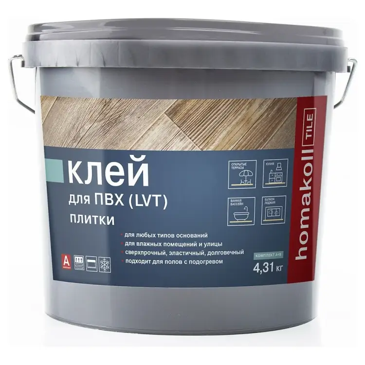 Влагостойкий клей для ПВХ и LVT плитки Homakoll 2K PU, 4.31 кг 467629