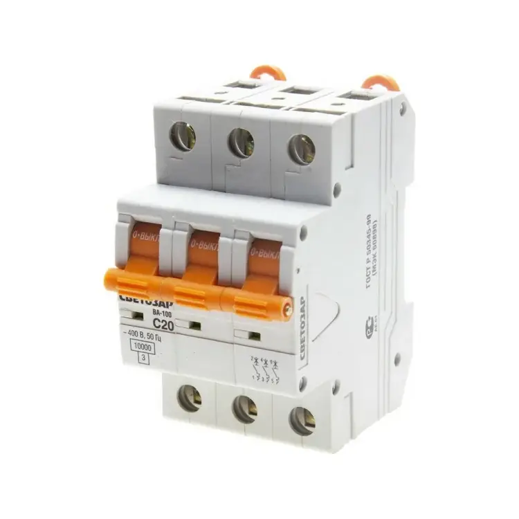 Автомат СВЕТОЗАР 3п, C, 20А, 10кА, 400В SV-49073-20-C
