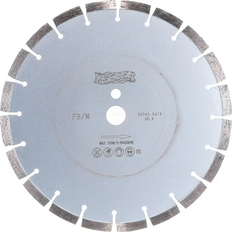 Сегментный алмазный диск по железобетону MESSER 300D-3.2T-12W-20S-25.4 Д.О. 01-15-300 Сегментный алмазный диск по железобетону MESSER 300D-3.2T-12W-20S-25.4 Д.О. 01-15-300