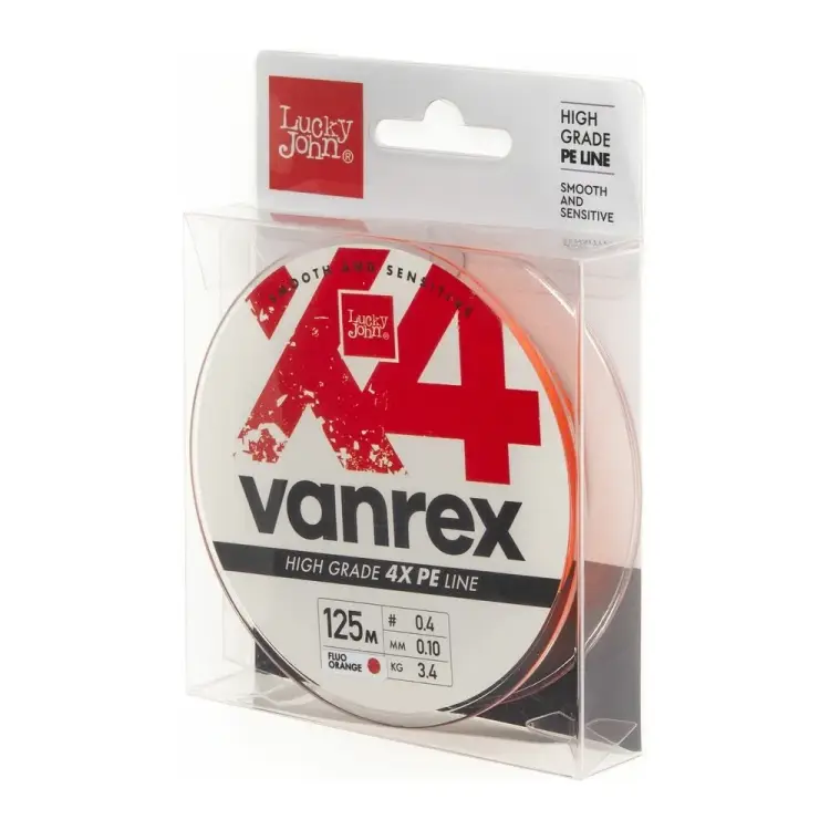 Плетеная леска Lucky John Vanrex х4 BRAID Fluo Orange 125/010 LJ4113-010