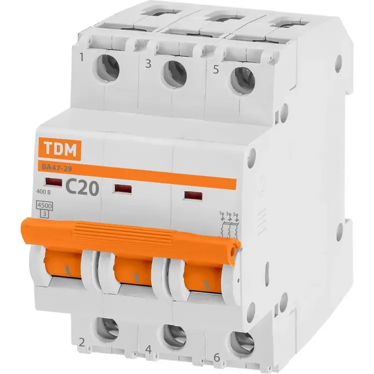 Автомат TDM ELECTRIC ВА47-29 3Р, 20 А, 4,5 кА, С SQ0206-0110