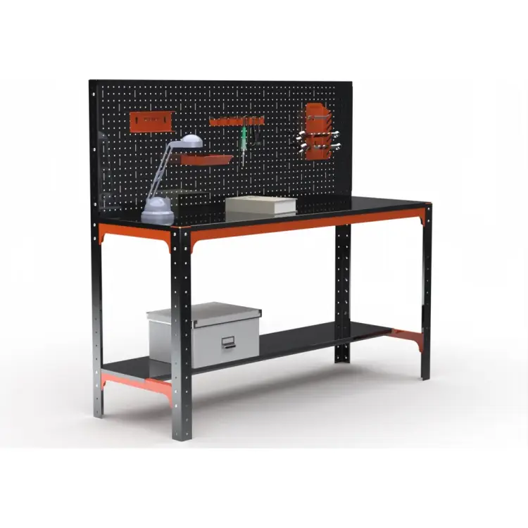 Стол металлический ООО Металекс серия KIT 750x1500x600 мм, 2-е полки + перфопанель с комплектом освещения 201216