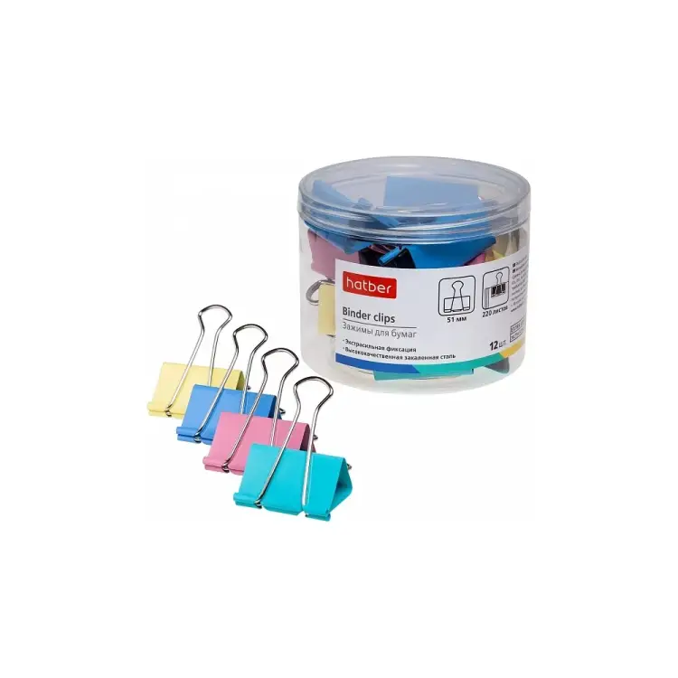 Зажимы для бумаг Hatber 059115