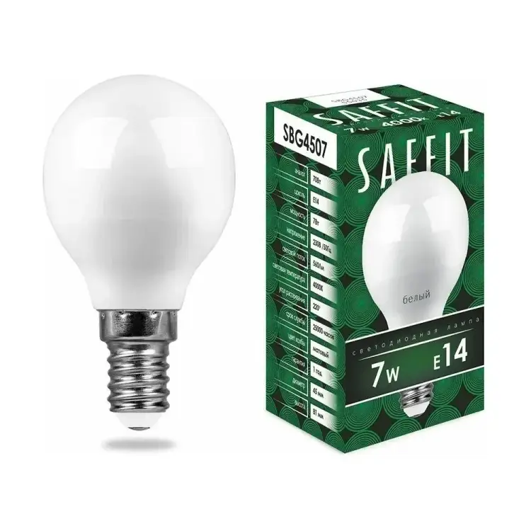 Светодиодная лампа SAFFIT E14 7W 4000K SBG4507 55035
