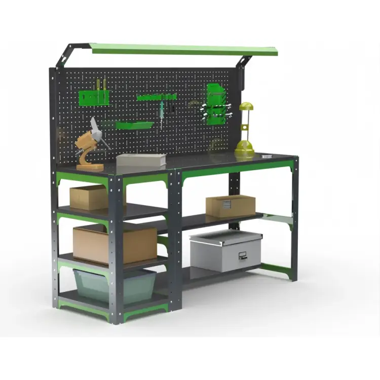 Стол металлический ООО Металекс серия KIT 750x1200x400 мм, с бок. полками, перфопанелью и комплектом освещения, ОЧ 201145