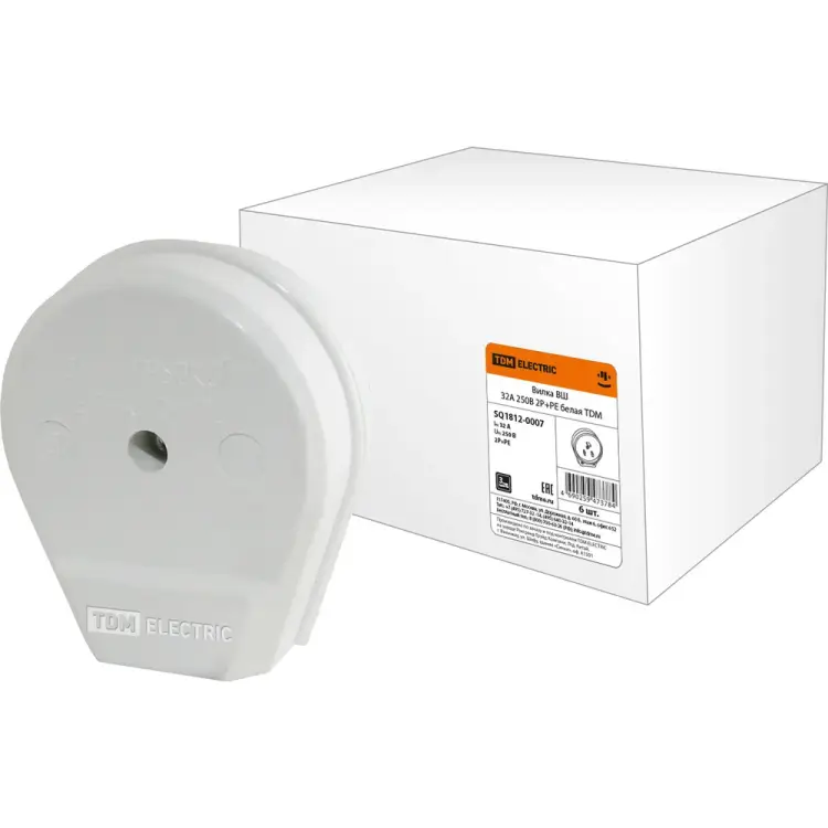 Вилка TDM ELECTRIC ВШ 32А, 250В, 2Р+РЕ, белая SQ1812-0007