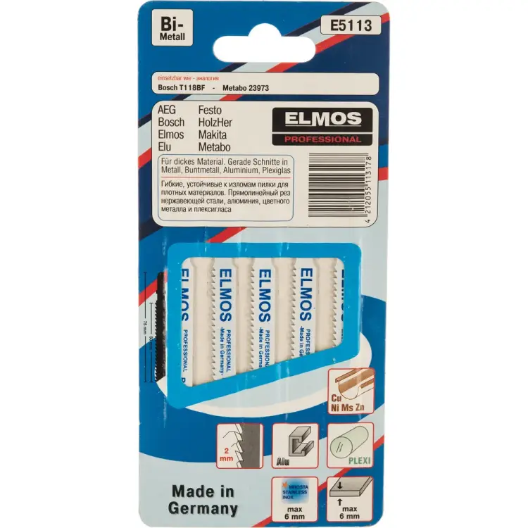 Пилка для лобзика Elmos Е5113 205511317 Пилка для лобзика Elmos Е5113 205511317